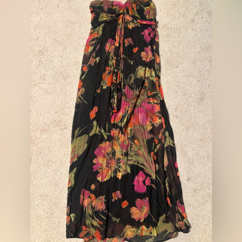 Strapless Floral Dress - Black, Pink, Orange, Green